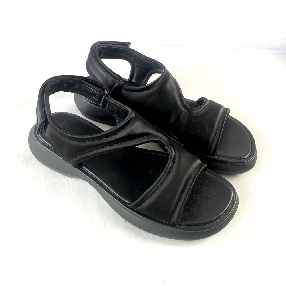 Vince Fresca Satin Strappy‎ Sandals 8.5 Black Sporty Chunky
